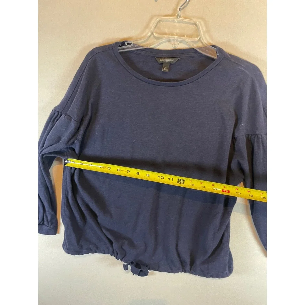 Banana Republic Navy Blue Puff Sleeve Drawstring Hem Knit Top‎ Small Long Sleeve